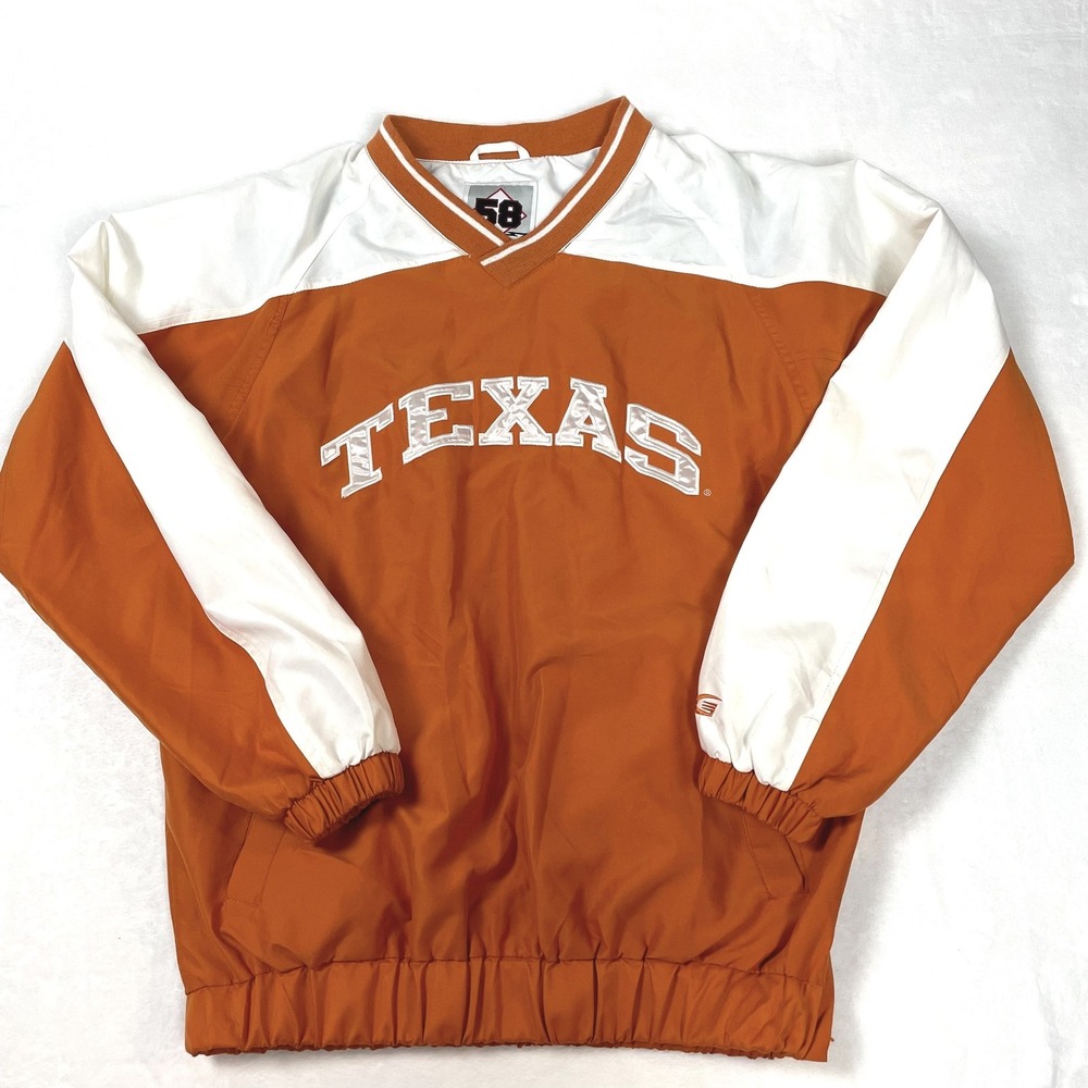Vintage Y2K 58 Sports UT Austin Texas Burnt Orange Embroidered Pullover Jacket S